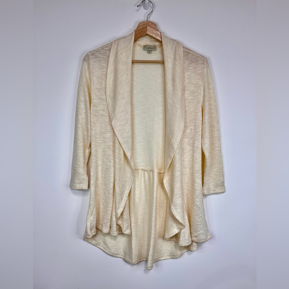 Chenault Cream Draped Cardigan Sweater EUC Size PM
